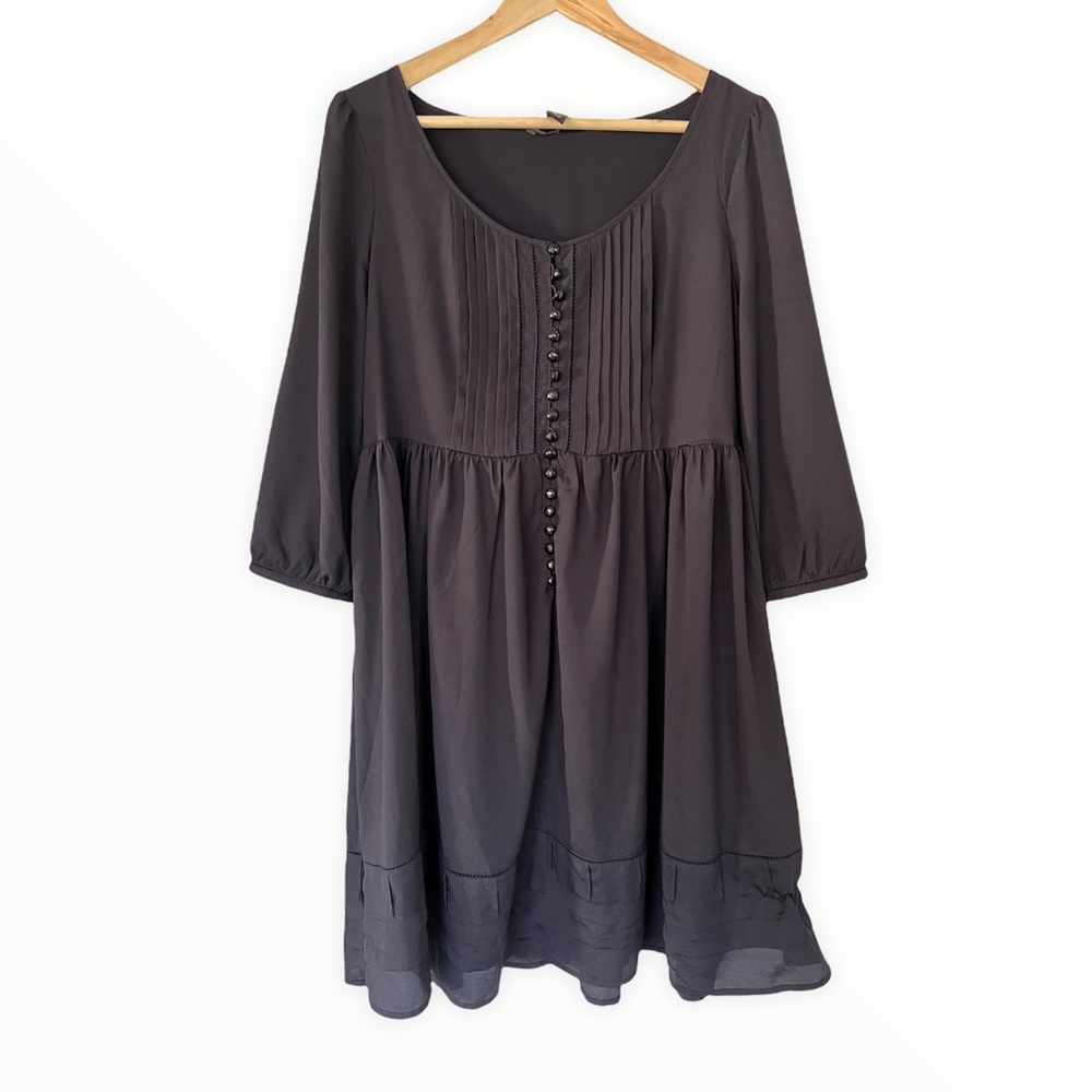 H&M Lined Dark Navy Dress With Pleat & Button Front Detail